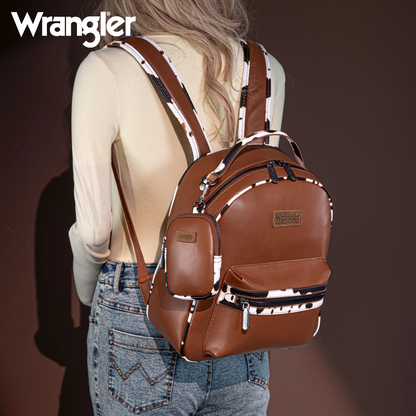 BOLSO WRANGLER WG102-8603BR Cow Print Backpack With Coin Pouch - Brown