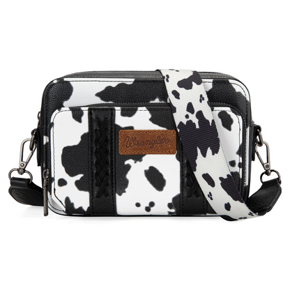 BOLSO WRANGLER WG133-3003 Cow Print Crossbody Purse With Wallet Compartment - Black