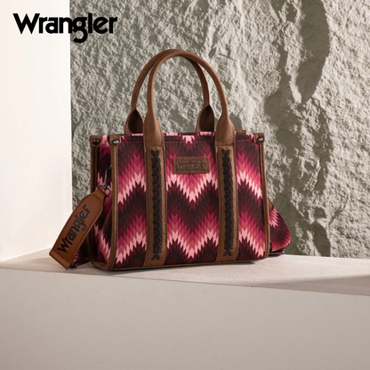 BOLSO WRANGLER WG2211-8120SDPK Southwestern Pattern Dual Sided Print Concealed Carry -Tote/Crossbody - DARK PINK