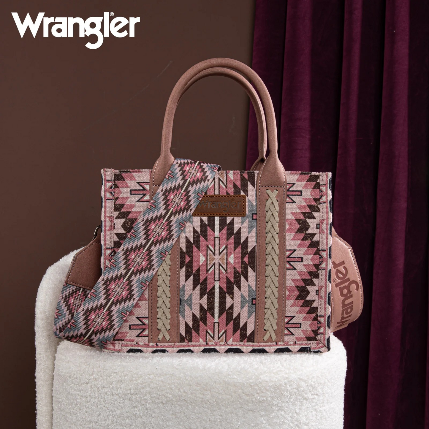 BOLSO WRANGLER WG2213-8120SDPK Southwestern Pattern Dual Sided Print -Tote/Crossbody - DARK PINK