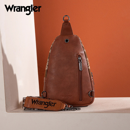 BOLSO WRANGLER WG2212-226BR Southwestern Print Small Canvas Sling Bag/Crossbody/Chest Bag - Brown