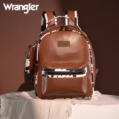 BOLSO WRANGLER WG102-8603BR Cow Print Backpack With Coin Pouch - Brown