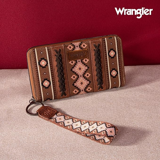 BOLSO WRANGLER WG2203-W006DBR Southwestern Art Print Wallet Dark Brown