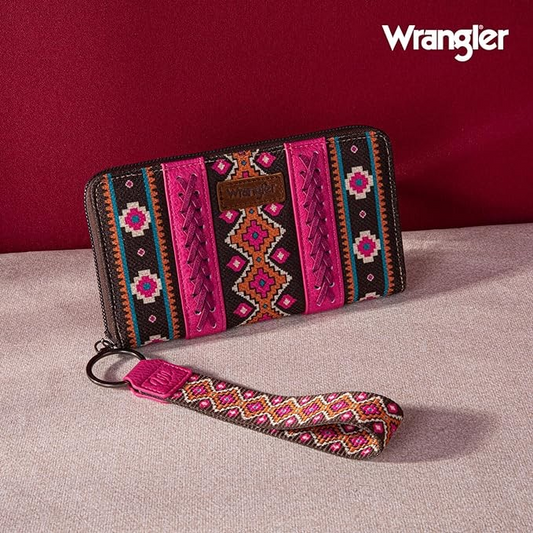 BOLSO WRANGLER WG2203-W006 Southwestern Art Print Wallet - Hot Pink