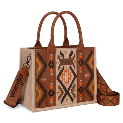 BOLSO WRANGLER WG2214-8120BR Aztec Embroidered Tote/Crossbody - Brown