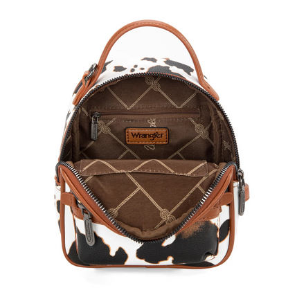 BOLSO WRANGLER WG133-8600 Cow Print Mini Backpack With Coin Pouch - Brown