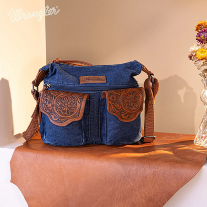 MOCHILA WRANGLER Floral Tooled Denim Crossbody Navy WG103-2009NY