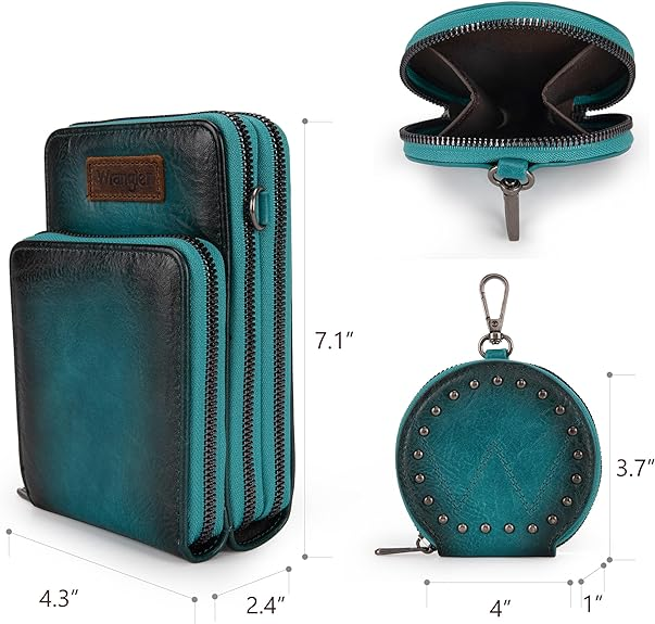 BOLSO WRANGLER WG117-207 Wrangler Crossbody Cell Phone Purse 3 Zippered Compartment with Coin Pouch- Turquoise