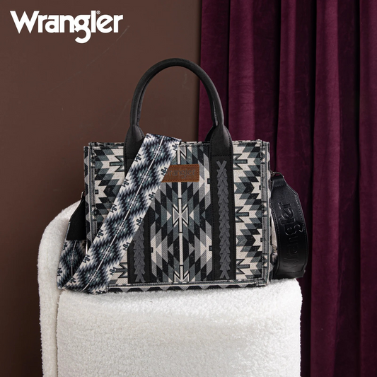 BOLSO WRANGLER WG2213-8120S Southwestern Pattern Dual Sided Print -Tote/Crossbody -BLACK