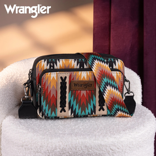 BOLSO WRANGLER WG2211-3003BK Southwestern Pattern Dual Sided Print Crossbody Black