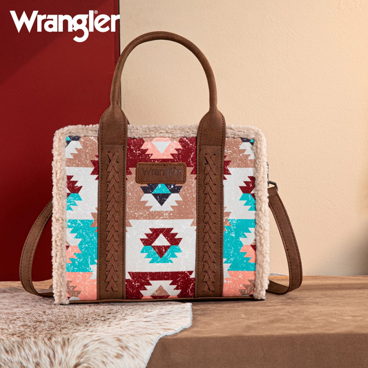 BOLSO WRANGLER WG166G-8120BR Wrangler Sherpa Southwestern Print Small Canvas Tote/Crossbody - Brown