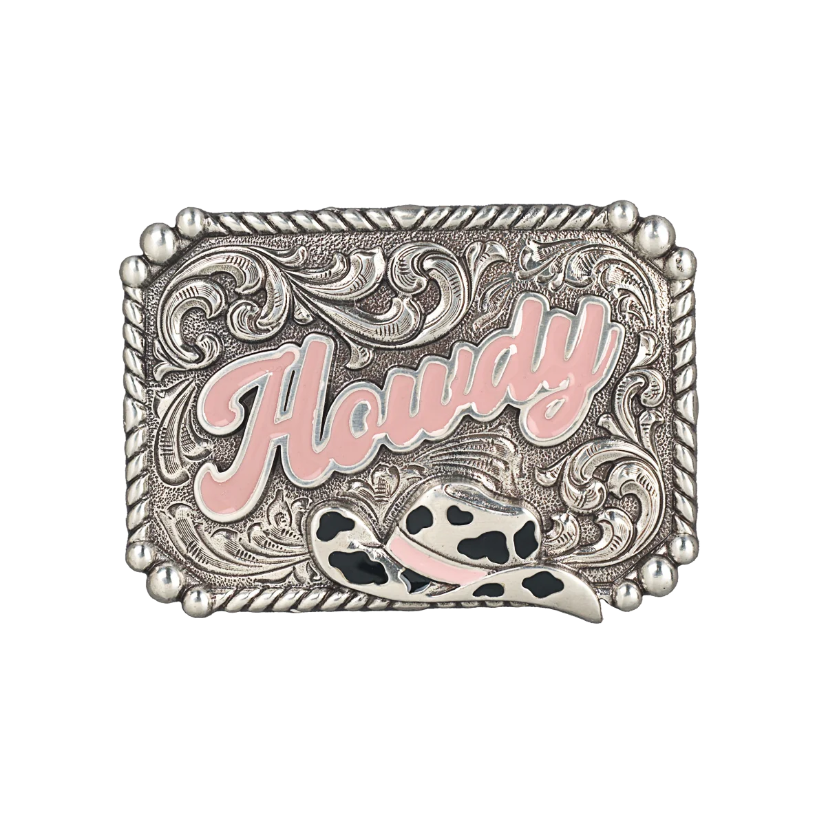 HEBILLA BLAZIN ROXX Howdy Scrolling Engraved Silver Rectangle Buckle 36108