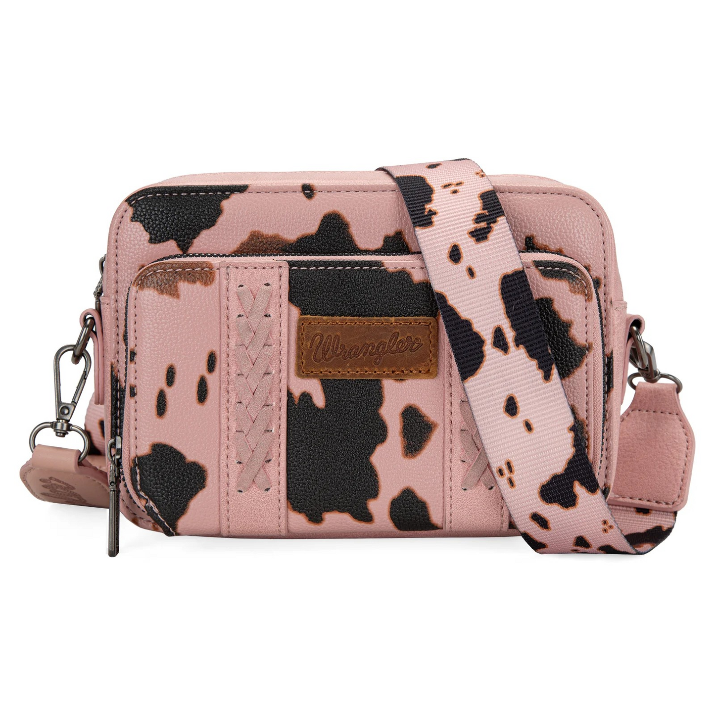 BOLSO WRANGLER WG133-3003 Cow Print Crossbody Purse With Wallet Compartment -Pink