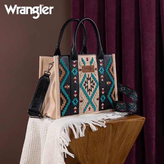 BOLSO WRANGLER WG2214-8120BK Aztec Embroidered Tote/Crossbody - Black