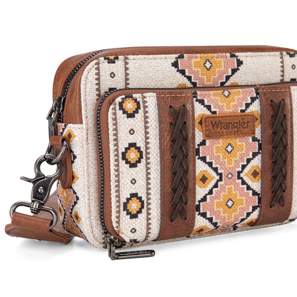 BOLSO WRANGLER WG2207-3003 Aztec Printed Crossbody Purse With Wallet Compartment - Coffee