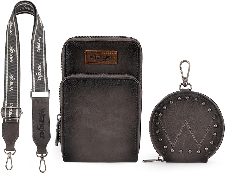 BOLSO WRANGLER WG117-207 Wrangler Crossbody Cell Phone Purse 3 Zippered Compartment with Coin Pouch - Grey