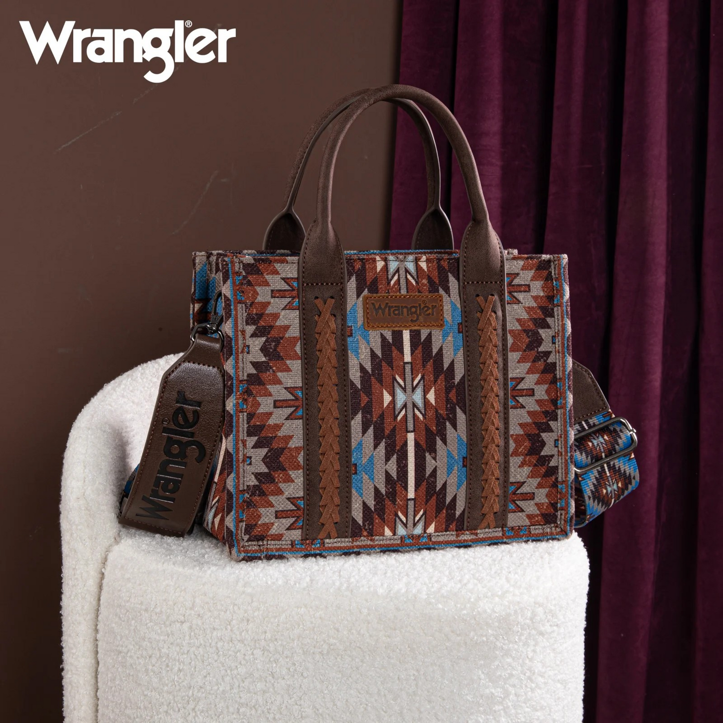 BOLSO WRANGLER WG2213-8120SCF Southwestern Pattern Dual Sided Print-Tote/Crossbody - Coffee