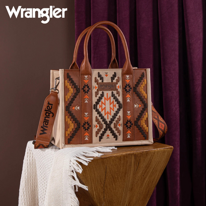 BOLSO WRANGLER WG2214-8120BR Aztec Embroidered Tote/Crossbody - Brown