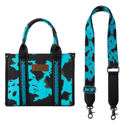 BOLSO WRANGLER WG133-8120STQ Cow Print Concealed Carry Tote/Crossbody - Turquoise