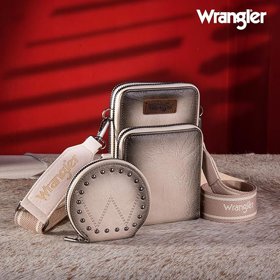 BOLSO WRANGLER WG117-207 Wrangler Crossbody Cell Phone Purse 3 Zippered Compartment with Coin Pouch - Tan