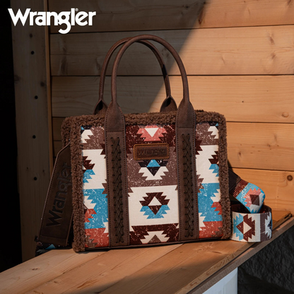 BOLSO WRANGLER WG166-8120S Sherpa Southwestern Print Small Canvas Tote/Crossbody Coffee